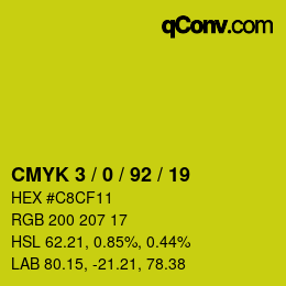 カラーコード: CMYK 3 / 0 / 92 / 19 | qconv.com