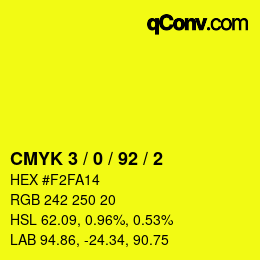 カラーコード: CMYK 3 / 0 / 92 / 2 | qconv.com
