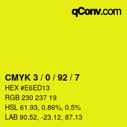 カラーコード: CMYK 3 / 0 / 92 / 7 | qconv.com