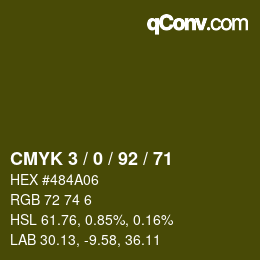 カラーコード: CMYK 3 / 0 / 92 / 71 | qconv.com