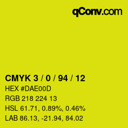 カラーコード: CMYK 3 / 0 / 94 / 12 | qconv.com
