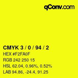 颜色代码: CMYK 3 / 0 / 94 / 2 | qconv.com