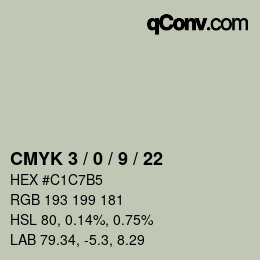 カラーコード: CMYK 3 / 0 / 9 / 22 | qconv.com