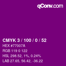 カラーコード: CMYK 3 / 100 / 0 / 52 | qconv.com
