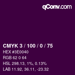 Farbcode: CMYK 3 / 100 / 0 / 75 | qconv.com