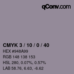 カラーコード: CMYK 3 / 10 / 0 / 40 | qconv.com