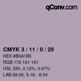 カラーコード: CMYK 3 / 11 / 0 / 29 | qconv.com