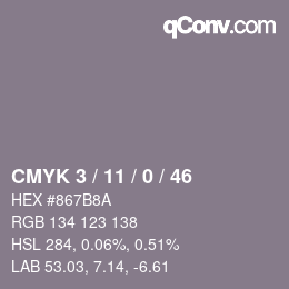カラーコード: CMYK 3 / 11 / 0 / 46 | qconv.com