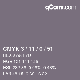 カラーコード: CMYK 3 / 11 / 0 / 51 | qconv.com