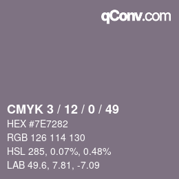 Code couleur: CMYK 3 / 12 / 0 / 49 | qconv.com