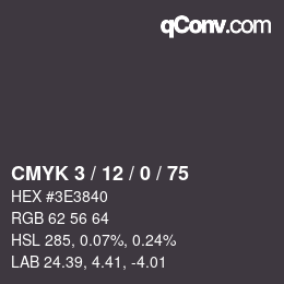 Farbcode: CMYK 3 / 12 / 0 / 75 | qconv.com