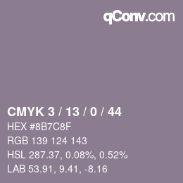 Farbcode: CMYK 3 / 13 / 0 / 44 | qconv.com