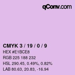 カラーコード: CMYK 3 / 19 / 0 / 9 | qconv.com