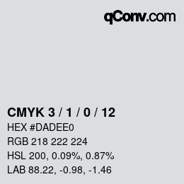 カラーコード: CMYK 3 / 1 / 0 / 12 | qconv.com