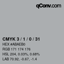 カラーコード: CMYK 3 / 1 / 0 / 31 | qconv.com