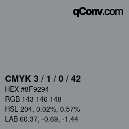 カラーコード: CMYK 3 / 1 / 0 / 42 | qconv.com