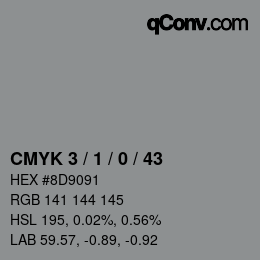 Farbcode: CMYK 3 / 1 / 0 / 43 | qconv.com