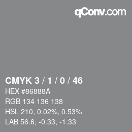 颜色代码: CMYK 3 / 1 / 0 / 46 | qconv.com