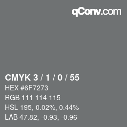 Farbcode: CMYK 3 / 1 / 0 / 55 | qconv.com