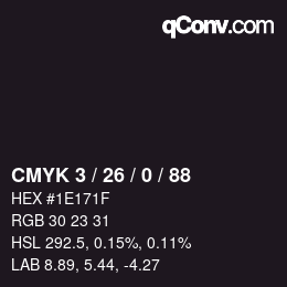 カラーコード: CMYK 3 / 26 / 0 / 88 | qconv.com