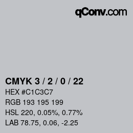 Farbcode: CMYK 3 / 2 / 0 / 22 | qconv.com