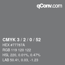 カラーコード: CMYK 3 / 2 / 0 / 52 | qconv.com