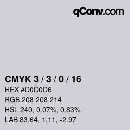 カラーコード: CMYK 3 / 3 / 0 / 16 | qconv.com