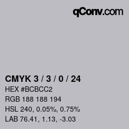 カラーコード: CMYK 3 / 3 / 0 / 24 | qconv.com