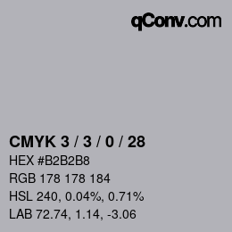 カラーコード: CMYK 3 / 3 / 0 / 28 | qconv.com