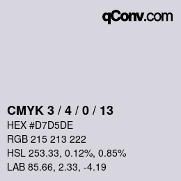 カラーコード: CMYK 3 / 4 / 0 / 13 | qconv.com