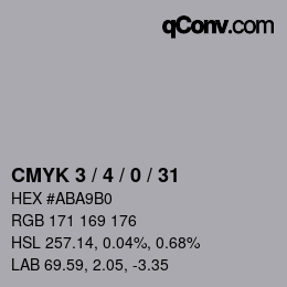 カラーコード: CMYK 3 / 4 / 0 / 31 | qconv.com