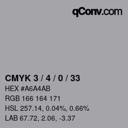 Farbcode: CMYK 3 / 4 / 0 / 33 | qconv.com
