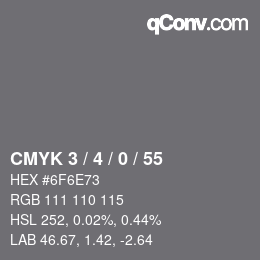 カラーコード: CMYK 3 / 4 / 0 / 55 | qconv.com