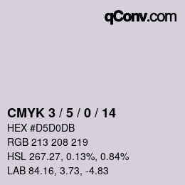 カラーコード: CMYK 3 / 5 / 0 / 14 | qconv.com