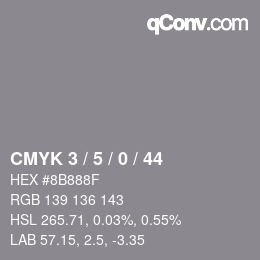 Farbcode: CMYK 3 / 5 / 0 / 44 | qconv.com