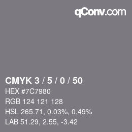 Farbcode: CMYK 3 / 5 / 0 / 50 | qconv.com