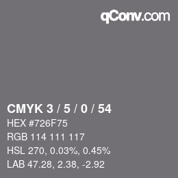 カラーコード: CMYK 3 / 5 / 0 / 54 | qconv.com