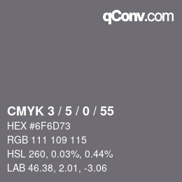 カラーコード: CMYK 3 / 5 / 0 / 55 | qconv.com