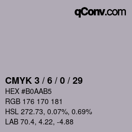 カラーコード: CMYK 3 / 6 / 0 / 29 | qconv.com