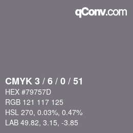カラーコード: CMYK 3 / 6 / 0 / 51 | qconv.com