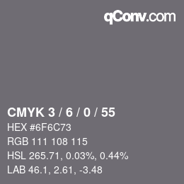 カラーコード: CMYK 3 / 6 / 0 / 55 | qconv.com