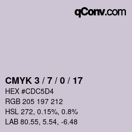 颜色代码: CMYK 3 / 7 / 0 / 17 | qconv.com