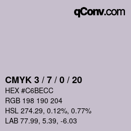 カラーコード: CMYK 3 / 7 / 0 / 20 | qconv.com