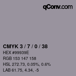 カラーコード: CMYK 3 / 7 / 0 / 38 | qconv.com