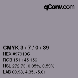 颜色代码: CMYK 3 / 7 / 0 / 39 | qconv.com