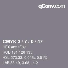 カラーコード: CMYK 3 / 7 / 0 / 47 | qconv.com