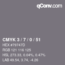 カラーコード: CMYK 3 / 7 / 0 / 51 | qconv.com