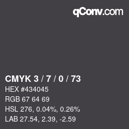 カラーコード: CMYK 3 / 7 / 0 / 73 | qconv.com