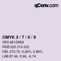 カラーコード: CMYK 3 / 7 / 0 / 9 | qconv.com