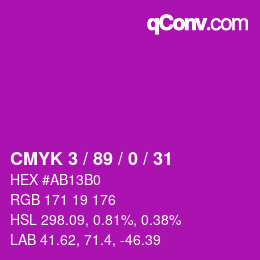 Farbcode: CMYK 3 / 89 / 0 / 31 | qconv.com